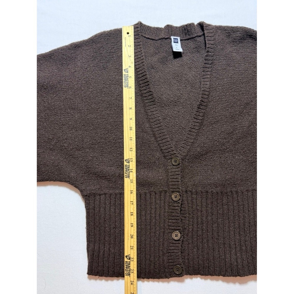 Gap Cardigan Sweater Women Large Brown Lambswool Dolman V-Neck Cropped - Picture 7 of 8